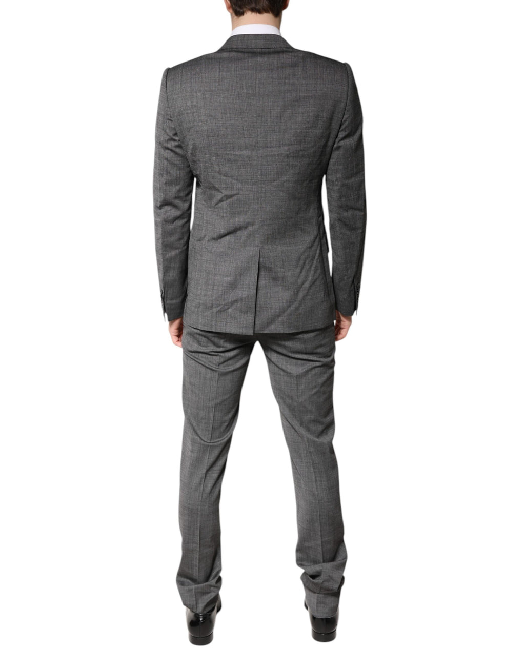 Costume deux pièces en laine grise Dolce & Gabbana, veste à boutons simple boutonnage et pantalon assorti.
