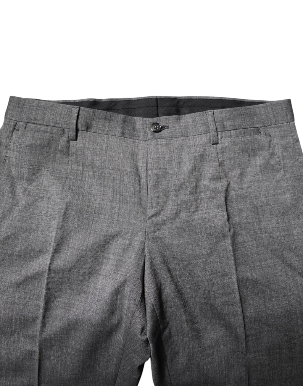 Costume en laine gris à deux pièces Dolce & Gabbana, veste à un bouton et pantalon assorti, élégance masculine sophistiquée.