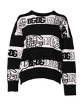 Pull noir et blanc en laine Dolce & Gabbana avec logo imprimé, col rond et style élégant.