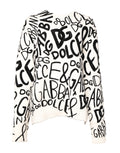 Pull en laine Dolce & Gabbana blanc et noir avec logo imprimé, pour femmes, visible en gros plan.