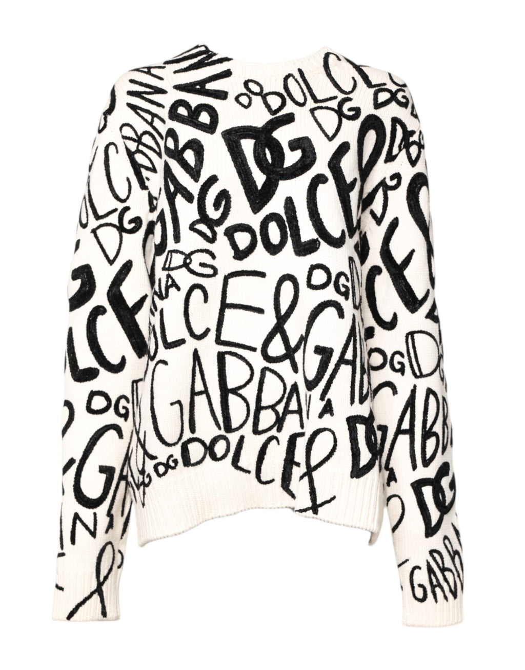 Pull à femmes Dolce & Gabbana blanc et noir avec logo imprimé, doux et décontracté, mode élégante pour toutes les occasions.
