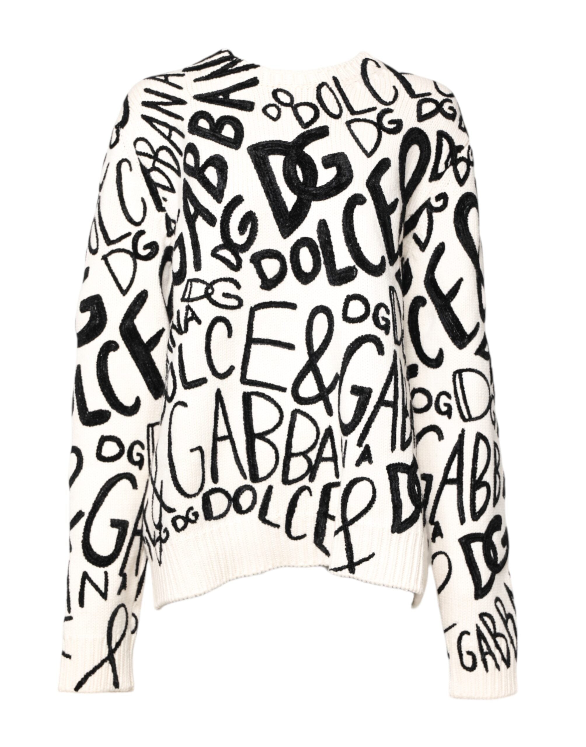 Pull à femmes Dolce & Gabbana blanc et noir avec logo imprimé, doux et décontracté, mode élégante pour toutes les occasions.