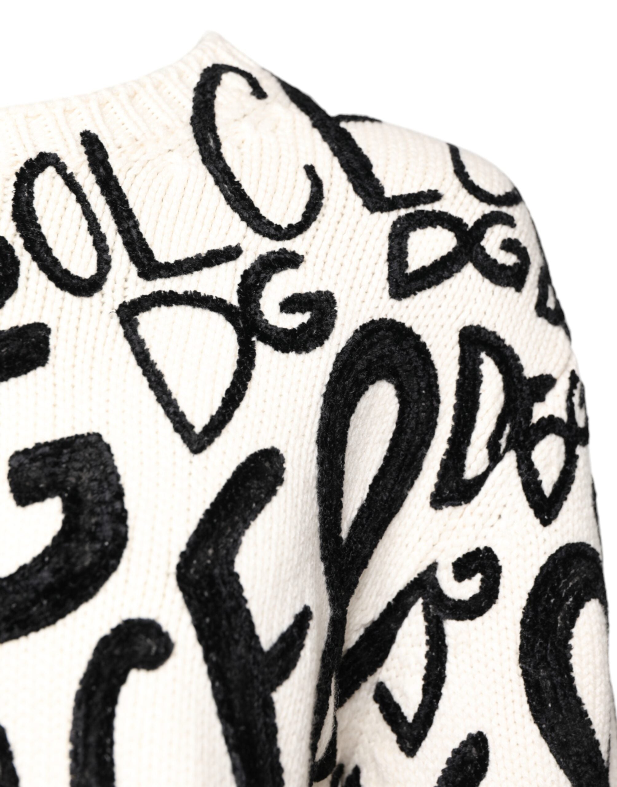 Pull à logo imprimé noir et blanc pour femme de Dolce & Gabbana, sweat-shirt blanc avec design distinctif.