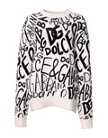 Pull à manches longues Dolce & Gabbana blanc et noir avec logo imprimé pour femme, style élégant et décontracté.