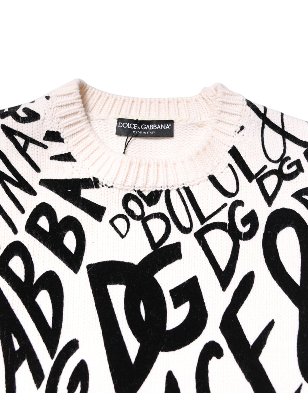 Pull à logo Dolce & Gabbana blanc et noir pour femme, sweat-shirt en coton avec motif distinctif.