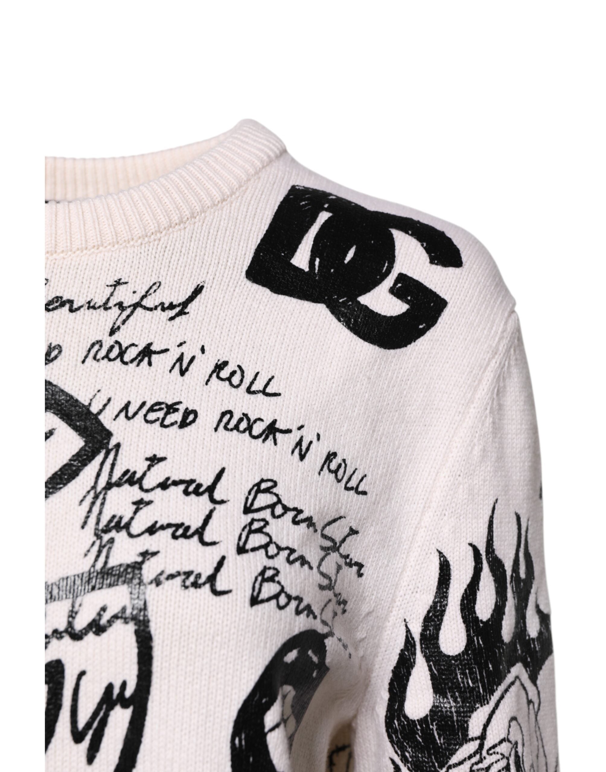 Pull à logo Dolce & Gabbana blanc et noir pour femme, pull-over en maille avec motif logo.