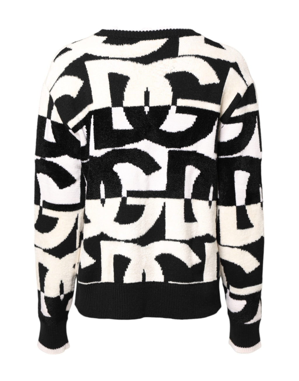 Pull à logo imprimé en blanc et noir pour femmes de Dolce & Gabbana, sweater doux et élégant avec design moderne.