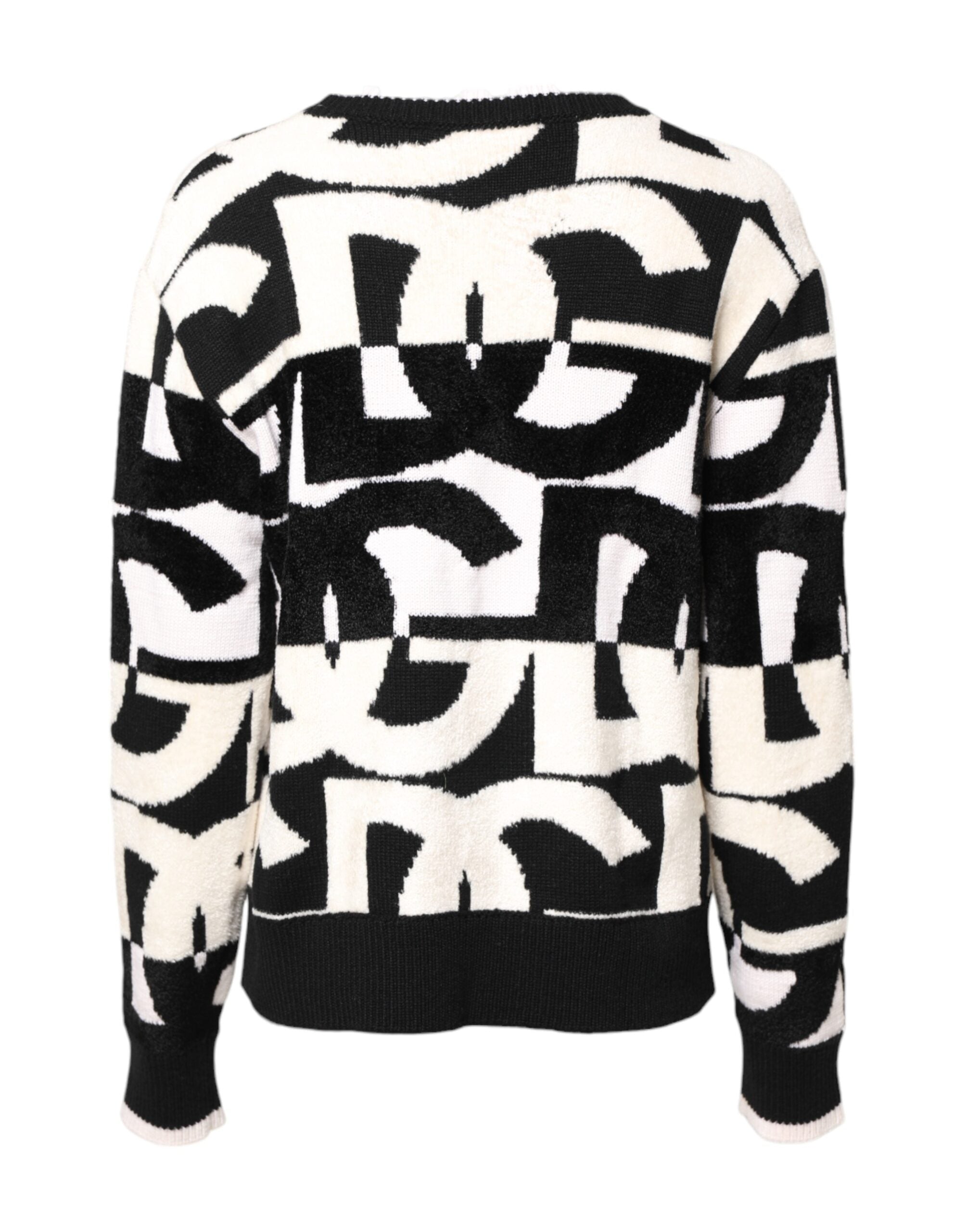 Pull à logo imprimé en blanc et noir pour femmes de Dolce & Gabbana, sweater doux et élégant avec design moderne.