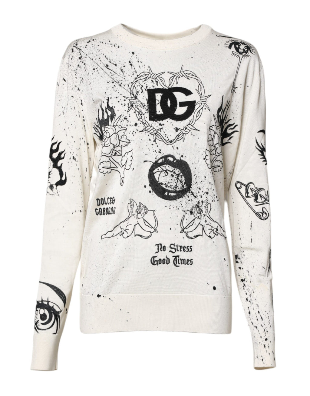 Pull-over blanc pour femmes Dolce & Gabbana avec logo et imprimé d'ange, doux et tendance.
