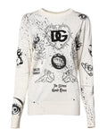 Pull-over blanc pour femmes Dolce & Gabbana avec logo et imprimé d'ange, doux et tendance.