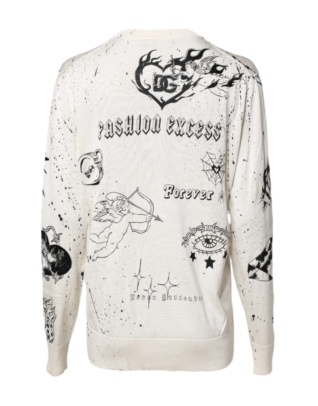 Pull-over femme blanc Dolce & Gabbana avec logo et motif ange imprimé, pull en maille élégante et confortable.