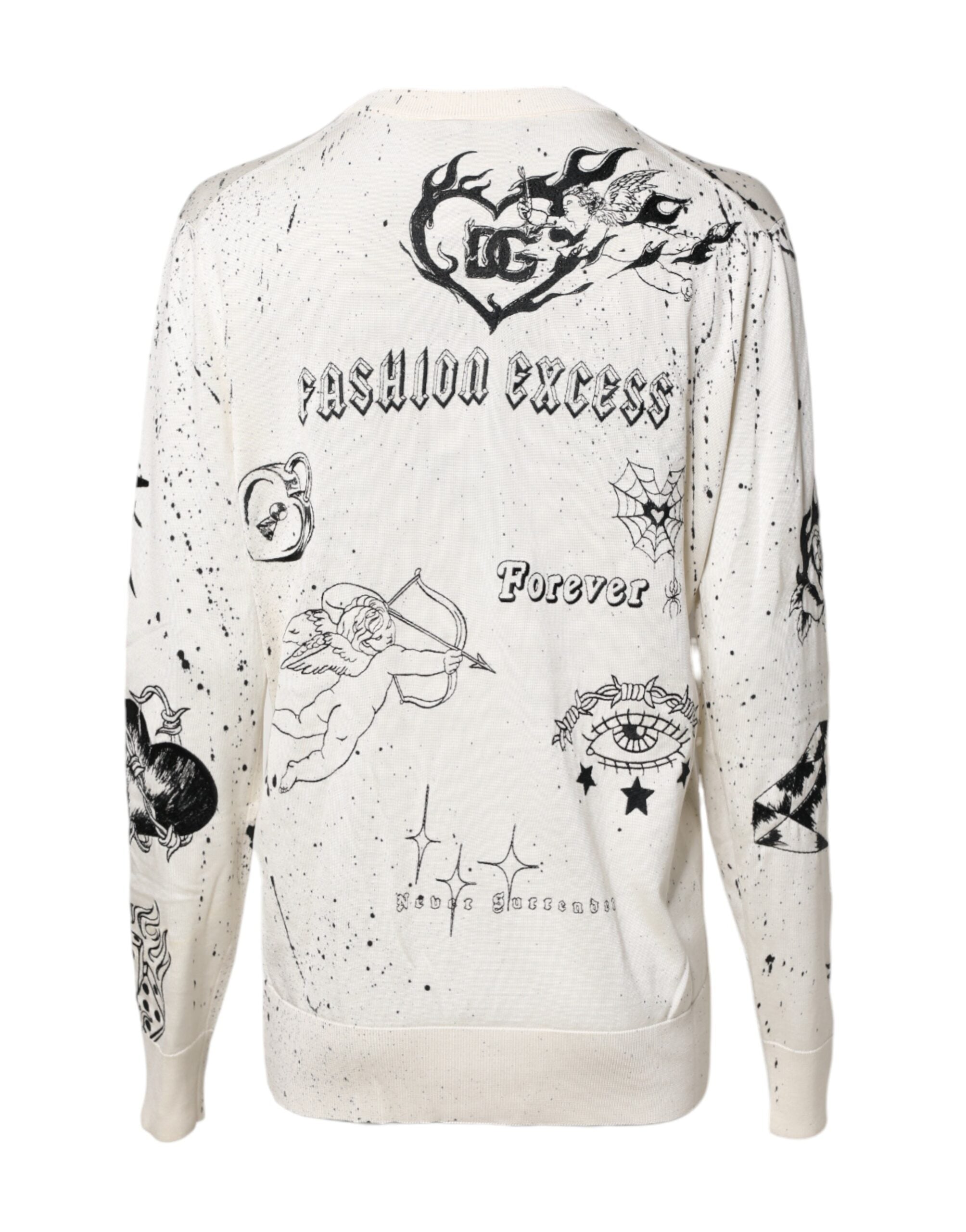 Pull-over femme blanc Dolce & Gabbana avec logo et motif ange imprimé, pull en maille élégante et confortable.