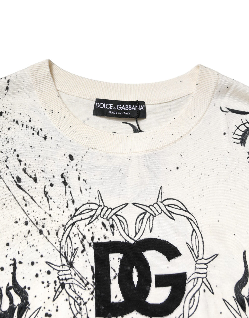 Pull à manches longues Dolce & Gabbana blanc avec logo et imprimé ange pour femmes, style décontracté et élégant.