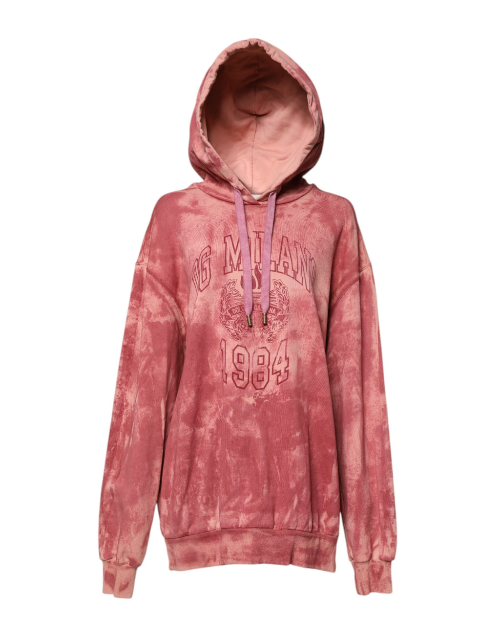 Sweat à capuche rose Dolce & Gabbana DG MILANO, pull-over en coton avec logo, porté en extérieur.