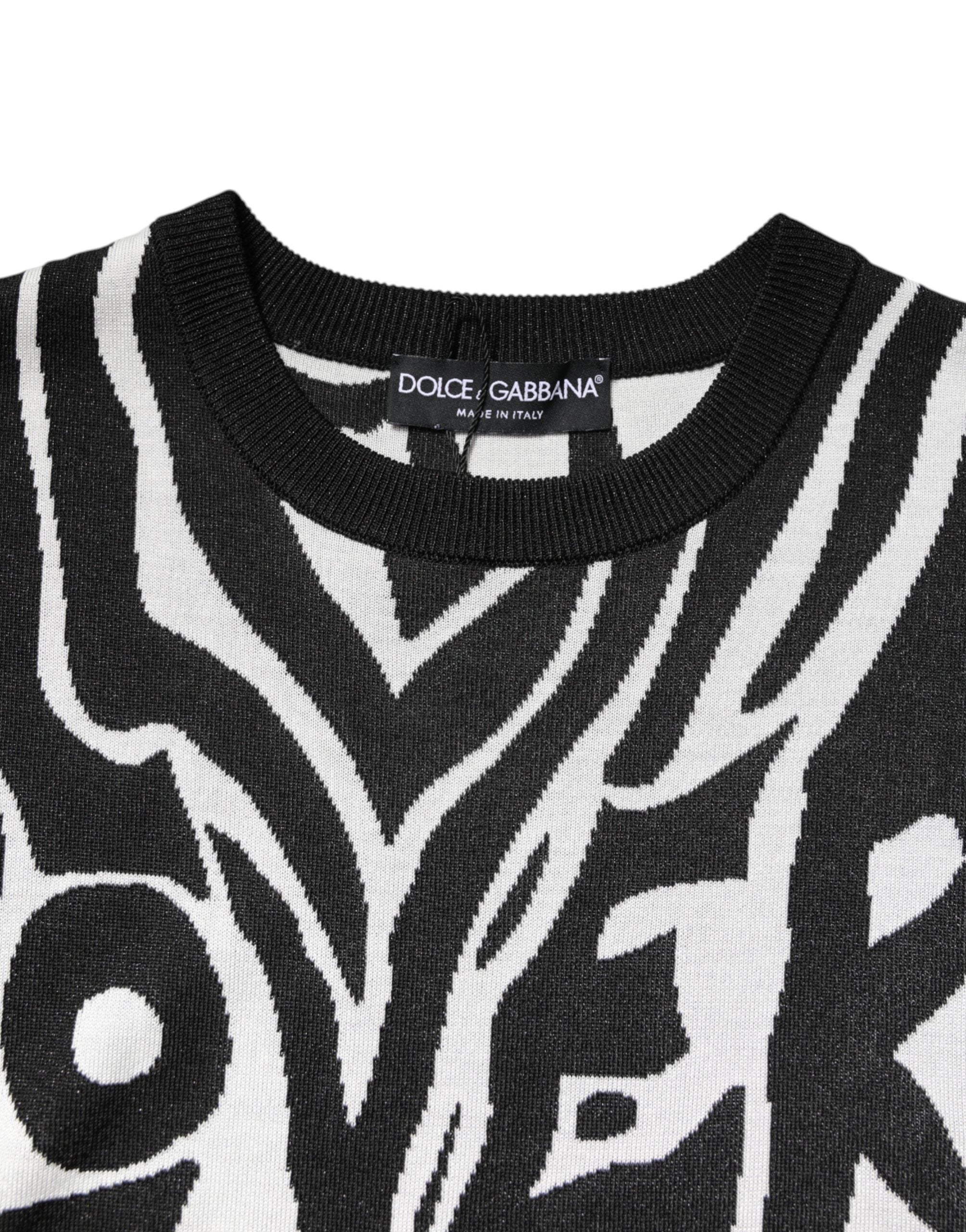 Pull-over pour femmes Dolce & Gabbana noir et blanc avec motif imprimé, doux et confortable, parfait pour un style élégant et décontracté