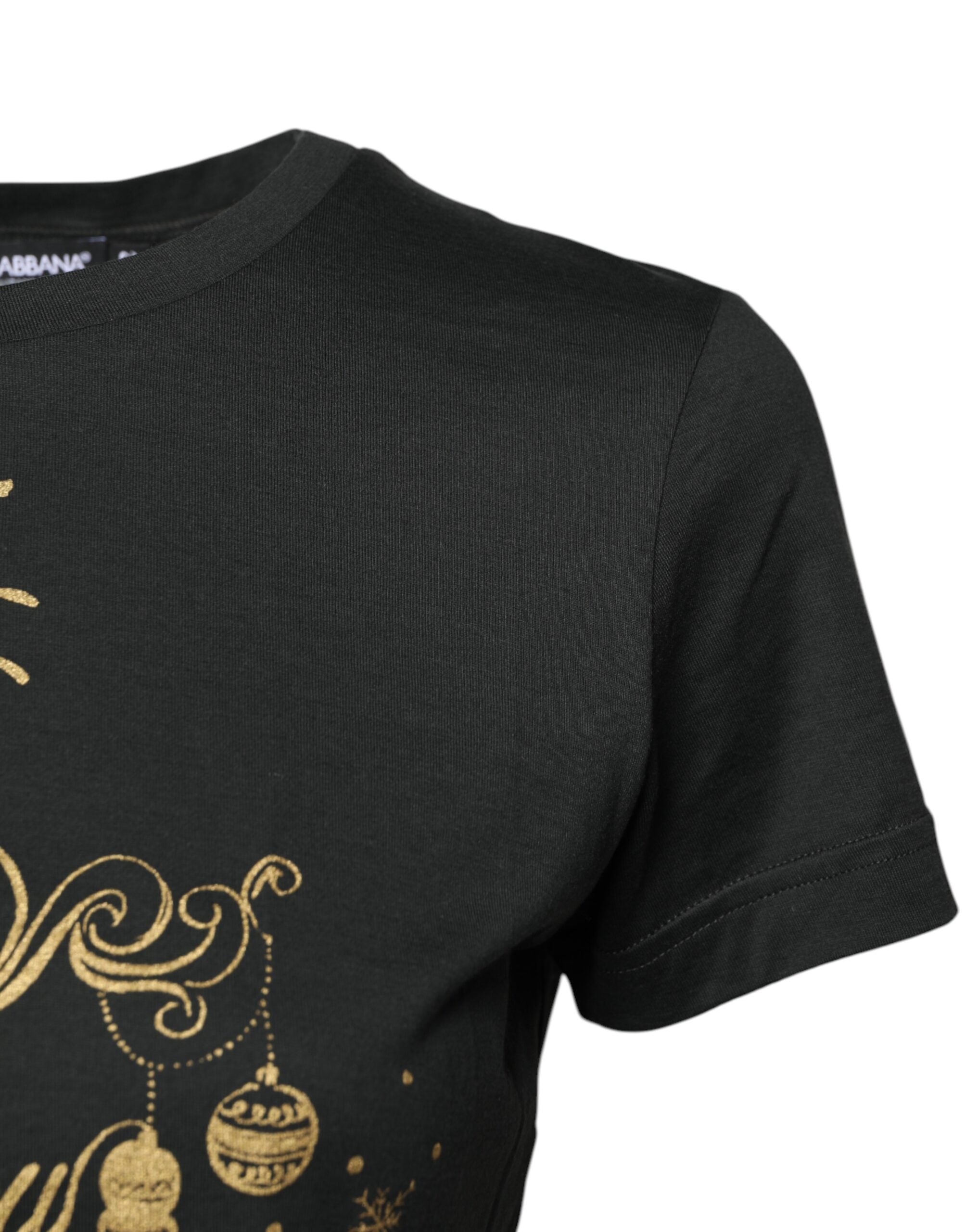 T-shirt noir en coton à col rond et manches courtes de Dolce & Gabbana, vue de face.