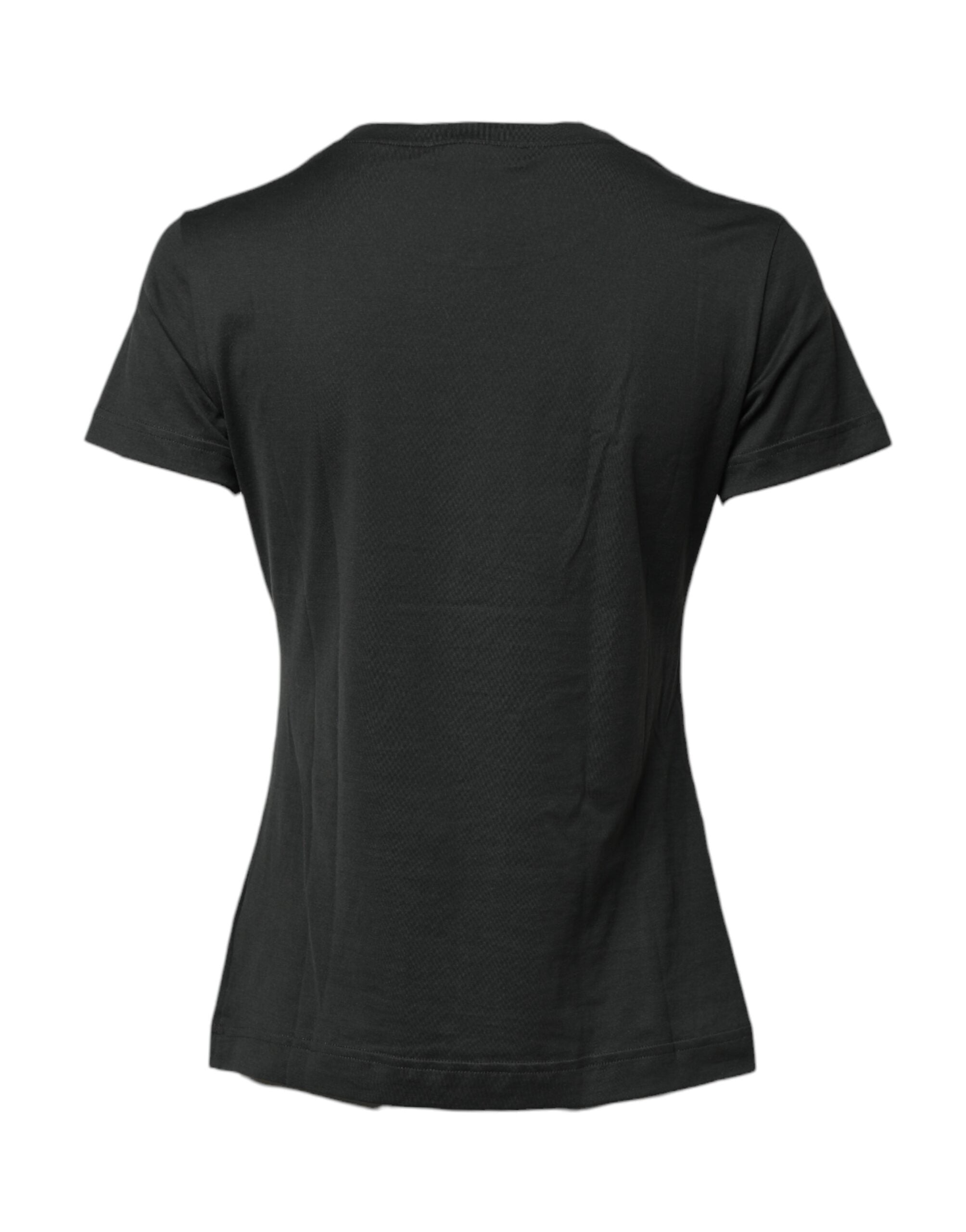 T-shirt noire en coton Dolce & Gabbana à col rond et manches courtes, vue de face, détail du tissu et design simple.