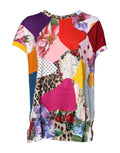 Blouse à manches courtes Dolce & Gabbana à patchwork multicolore, style élégant avec motifs variés.