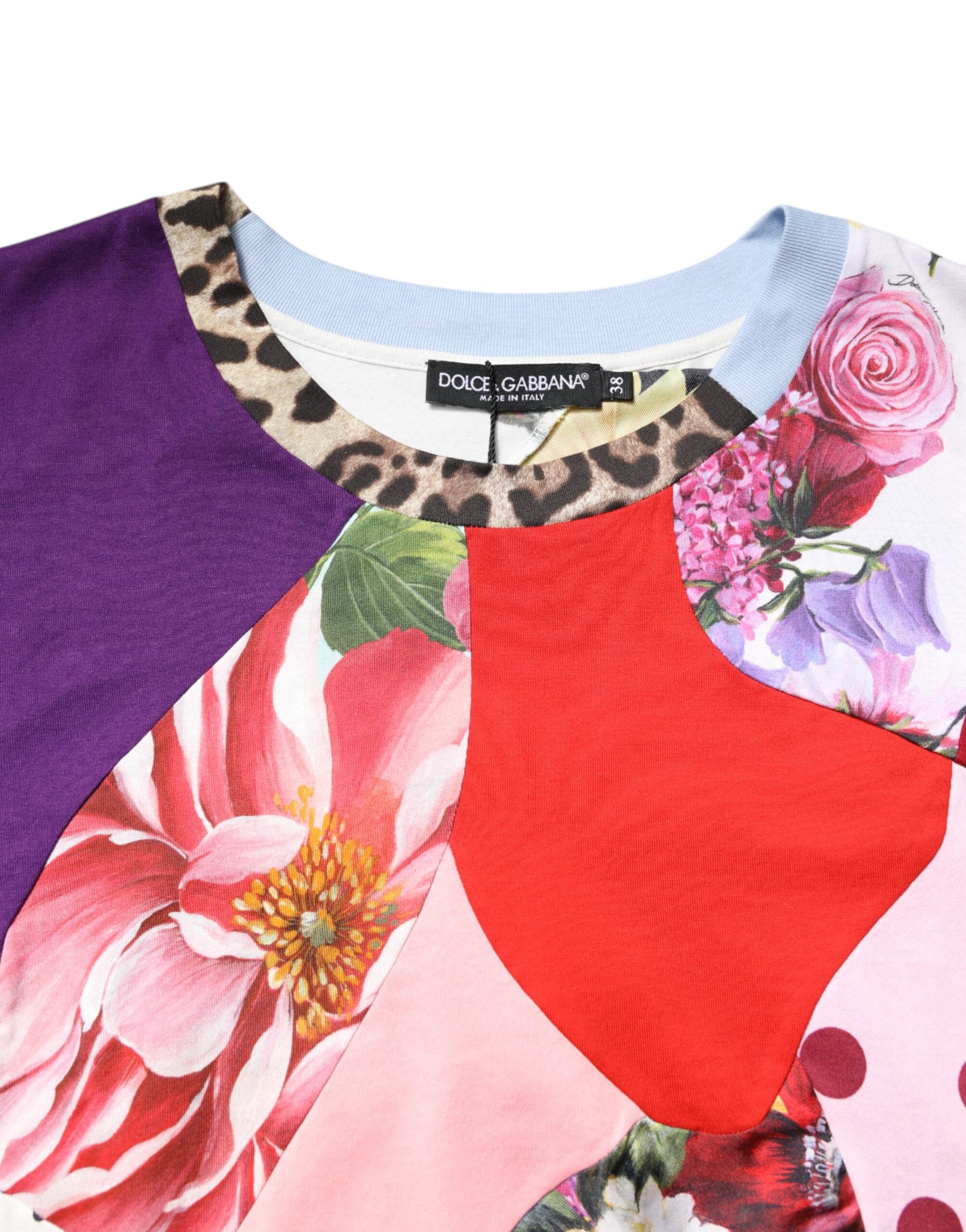Chemise à manches courtes Dolce & Gabbana en patchwork multicolore, haut élégant avec motifs variés.