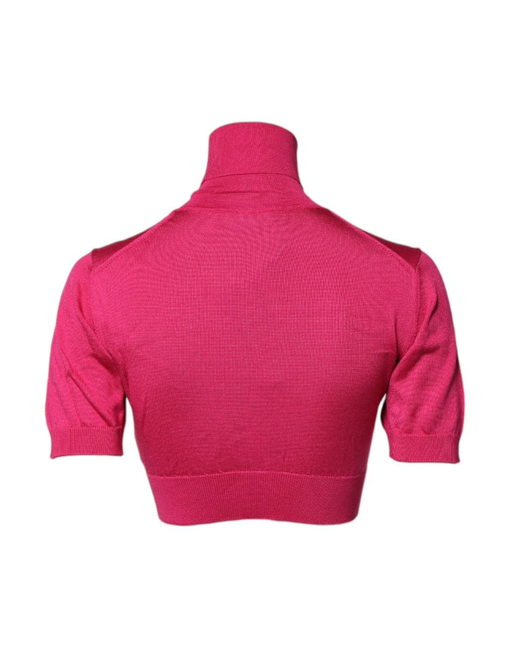 Top court en soie rose Dolce & Gabbana à col roulé tricoté, coupe courte et élégante.