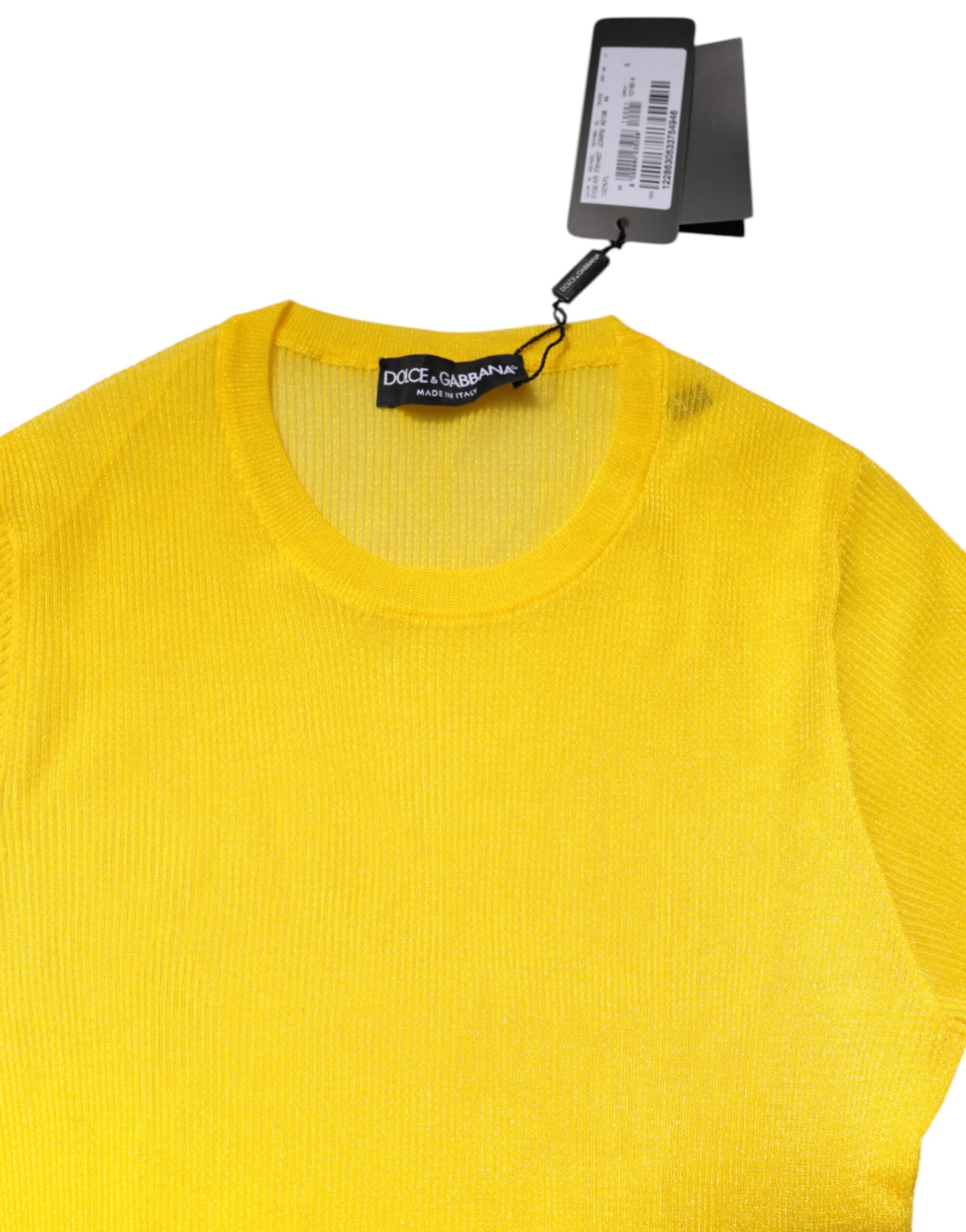 Pull-over femme en polyester jaune Dolce & Gabbana, pull à manches longues et coupe décontractée.