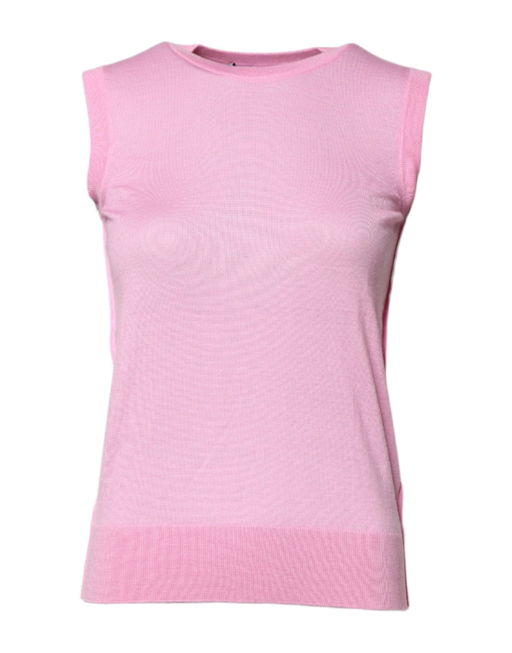 Débardeur sans manches en cachemire rose Dolce & Gabbana avec col rond, vue de face.
