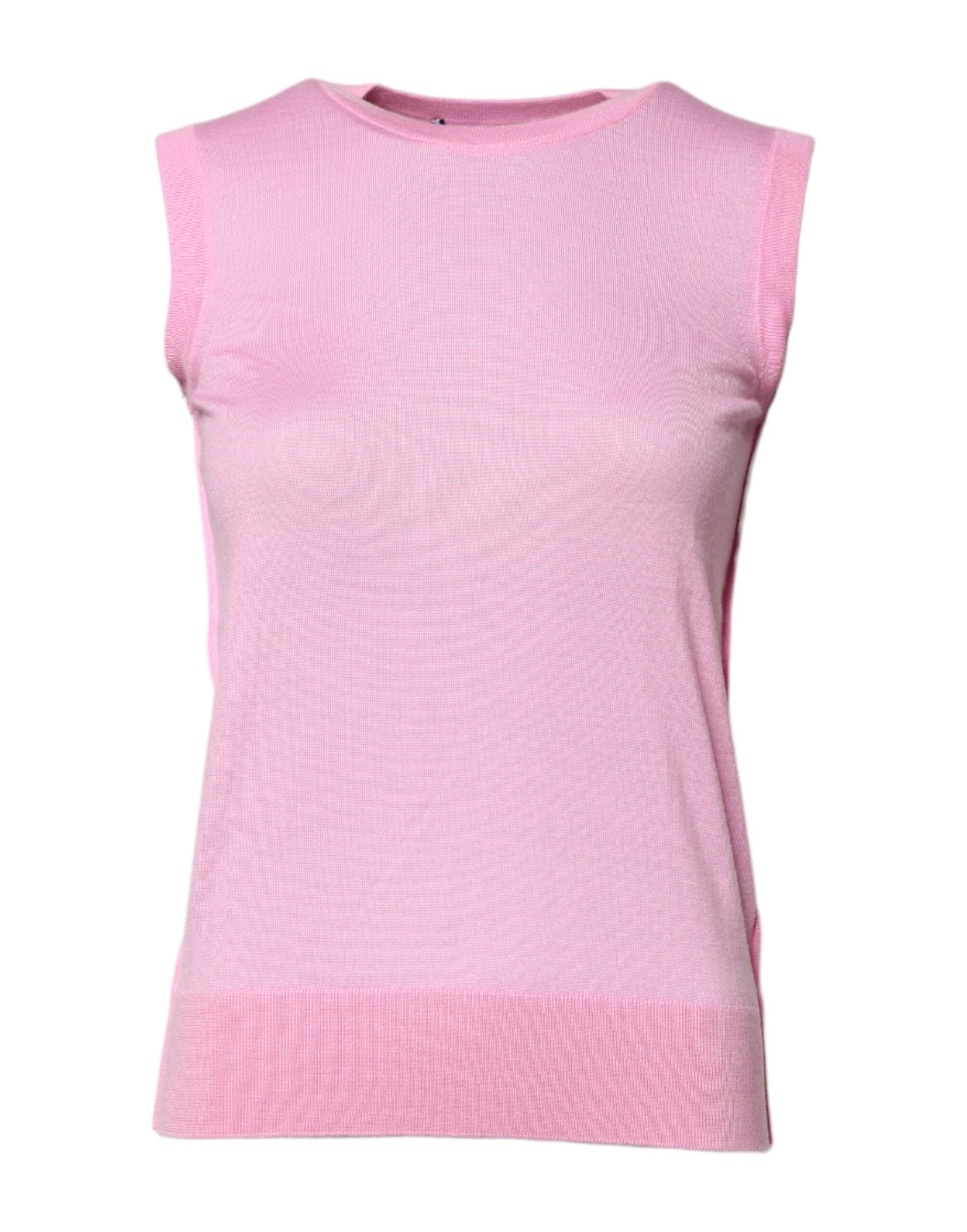 Débardeur sans manches en cachemire rose Dolce & Gabbana avec col rond, vue de face.
