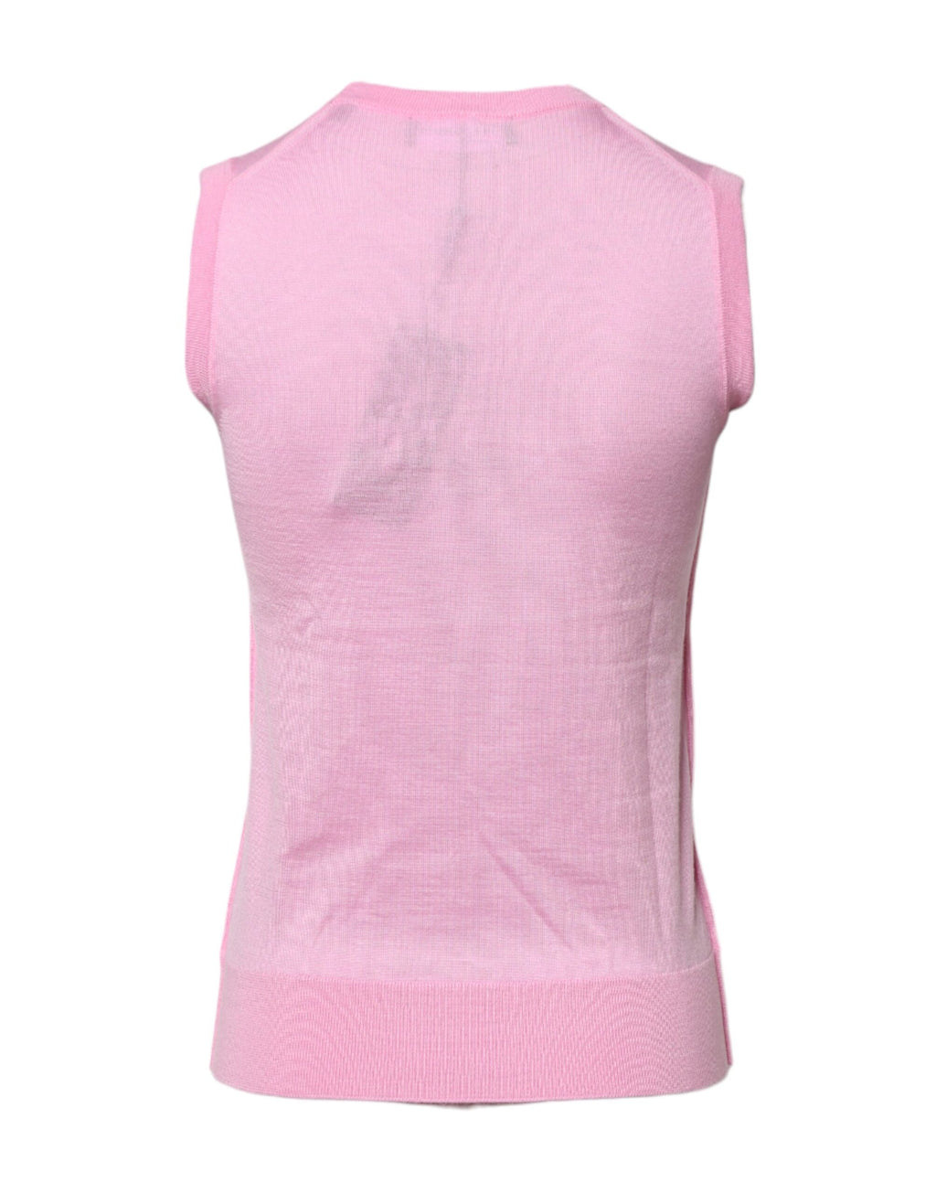 Débardeur sans manches rose en cachemire Dolce & Gabbana avec col rond, visible en gros plan.