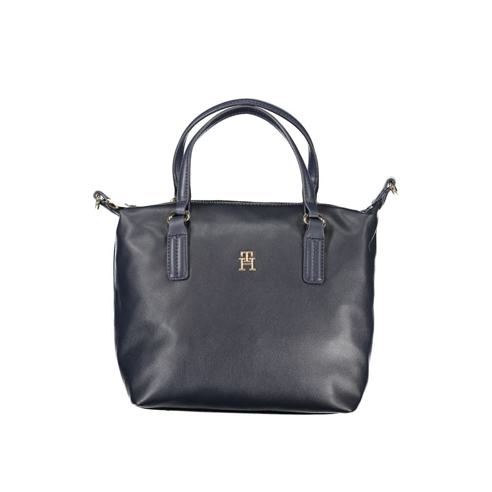 Sac à main en polyester bleu Tommy Hilfiger pour femmes, style élégant avec logo de la marque visible.