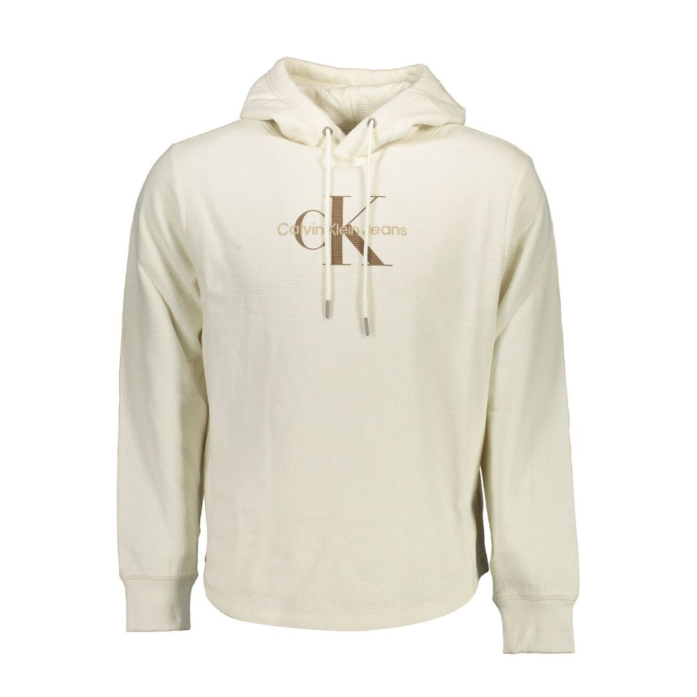 Pull blanc en coton pour homme de la marque Calvin Klein, avec col rond et maille douce visible sur l'image.