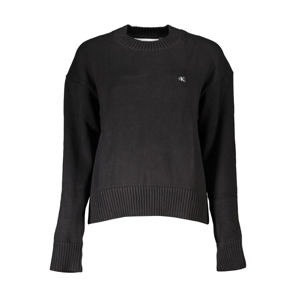 Pull pour femmes en coton noir de la marque Calvin Klein, doux et confortable, avec un design simple et élégant.