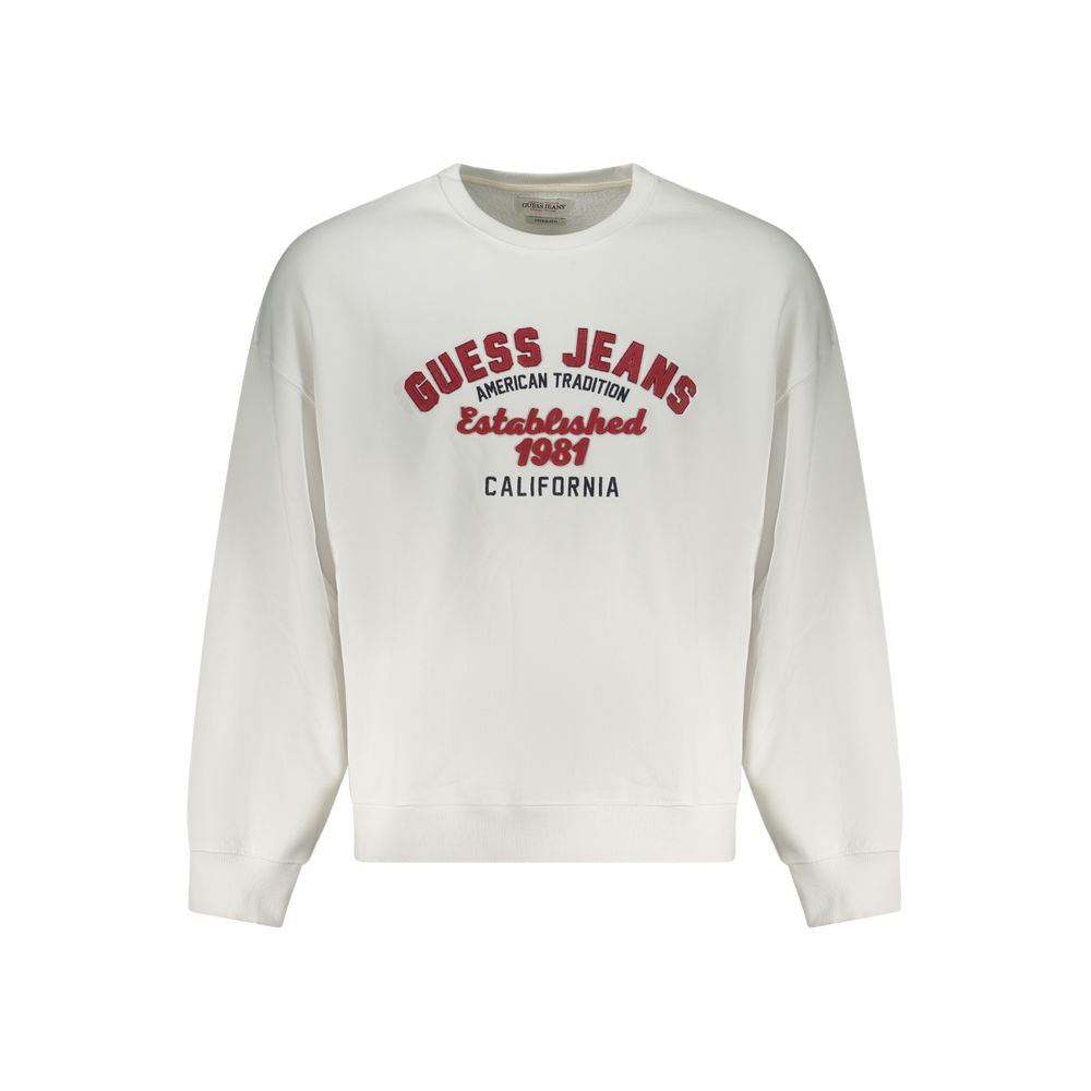 Sweat-shirt blanc en coton pour homme de Guess Jeans, coupe classique, porté sur un mannequin.