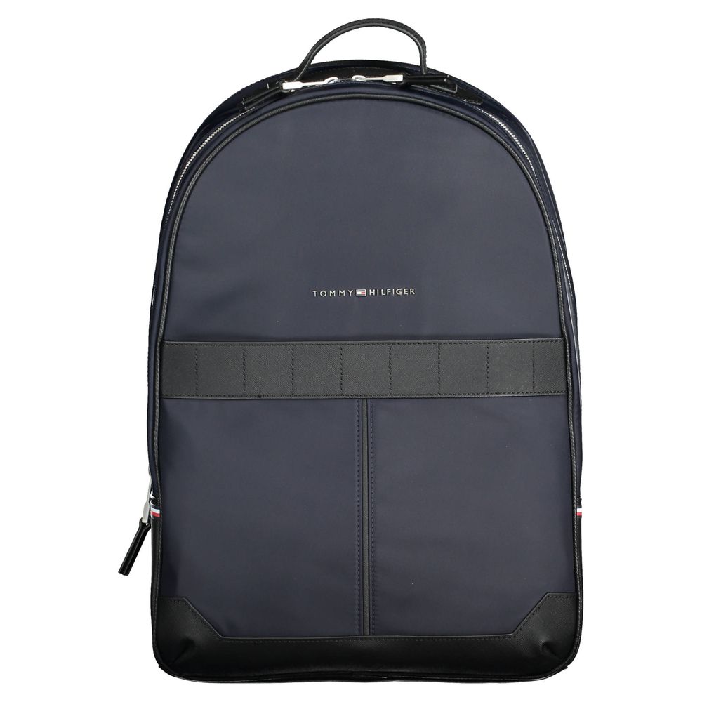 Sac à dos homme Tommy Hilfiger en polyester bleu, avec plusieurs compartiments et logo visible.
