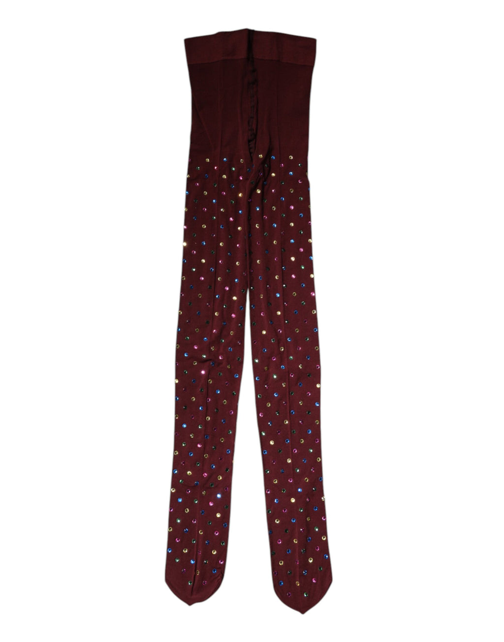Collants en nylon bordeaux Dolce & Gabbana ornés de cristaux, style élégant et sophistiqué pour femmes.