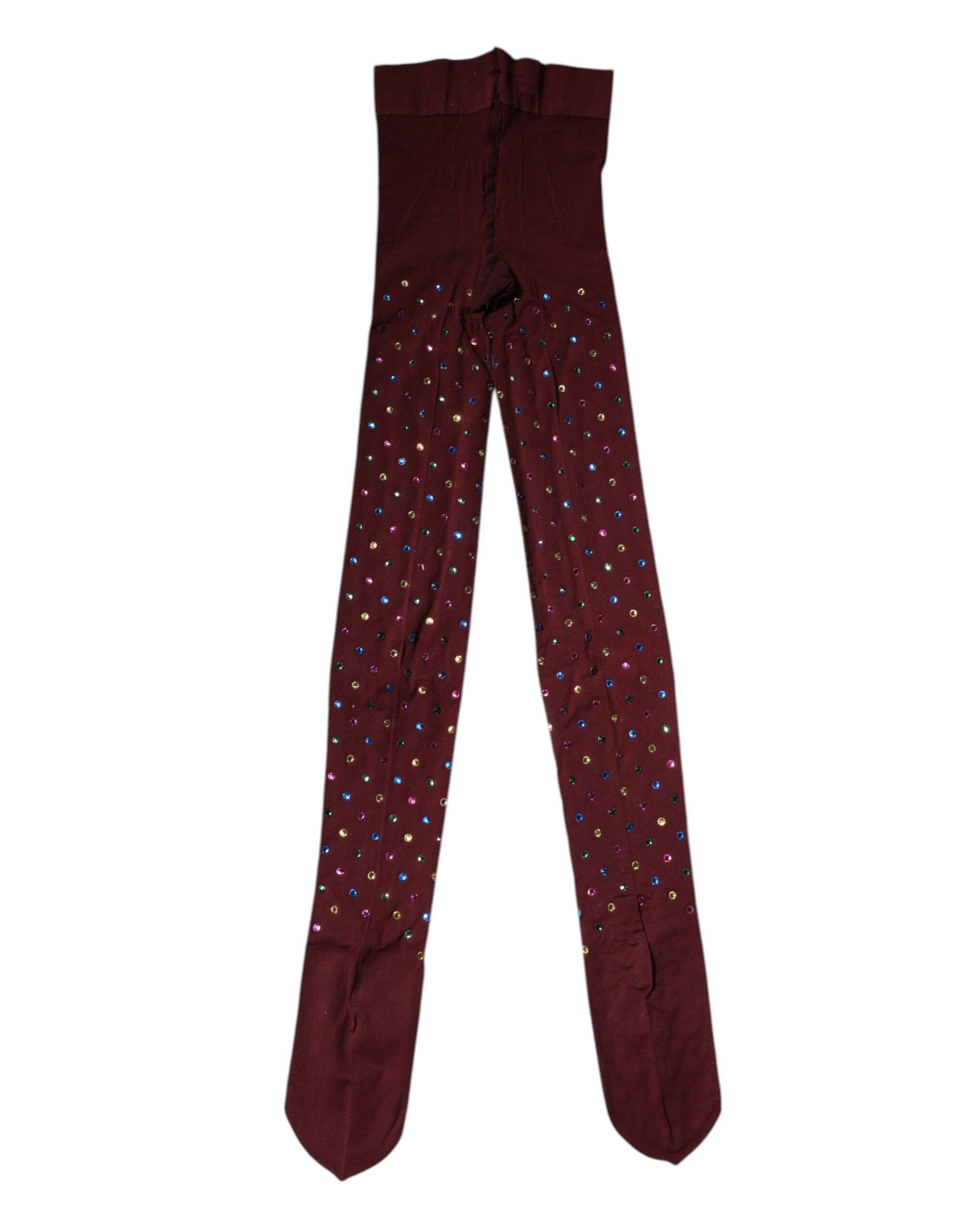 Collants en nylon marron avec embellissements de cristaux Dolce & Gabbana, style élégant et sophistiqué.