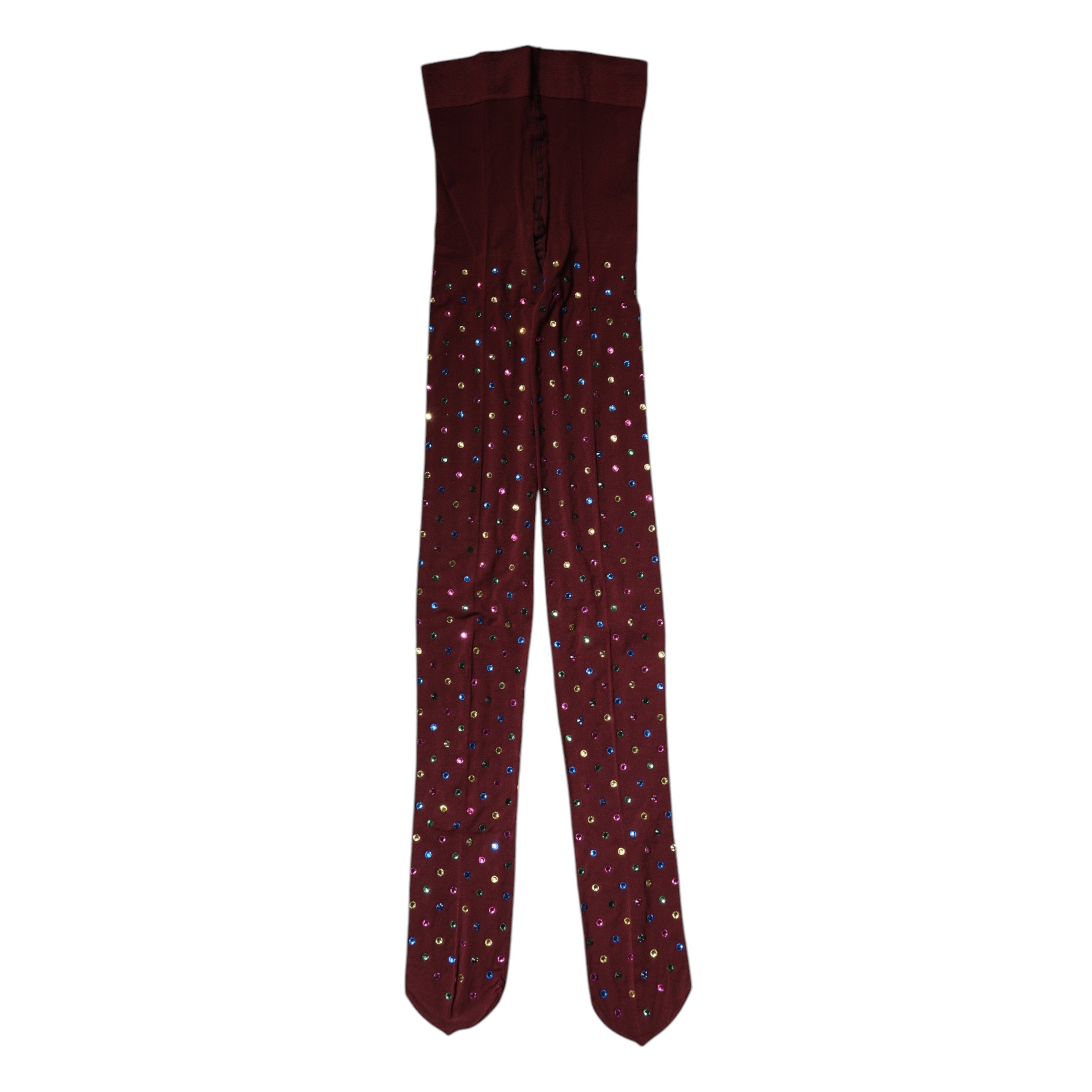 Collants en nylon bordeaux de Dolce & Gabbana ornés de cristaux, finition élégante et sophistiquée.