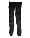Chaussettes en coton stretch Dolce & Gabbana avec motifs floraux en dentelle noire, élégantes et confortables.