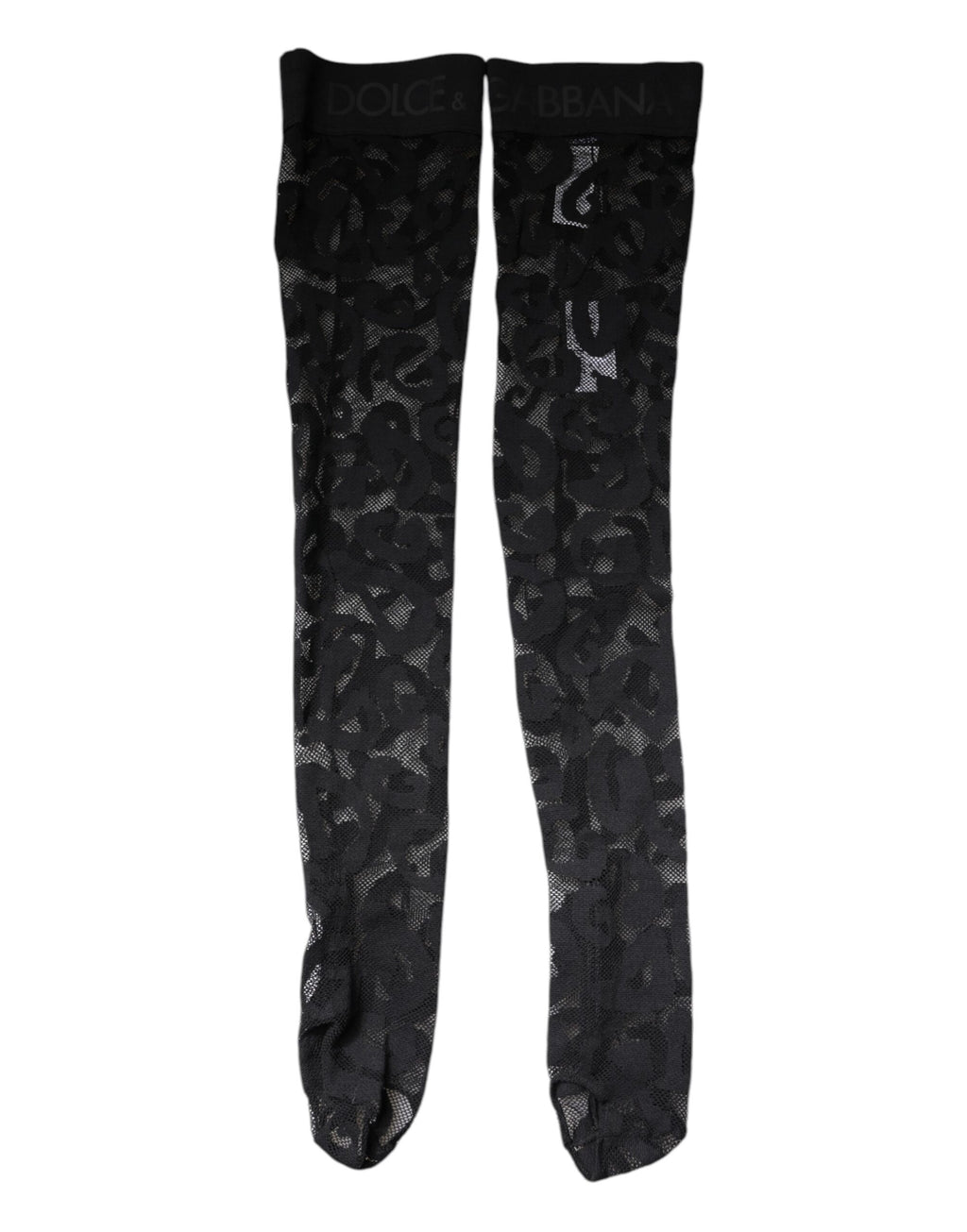 Chaussettes en dentelle florale noire en coton stretch de Dolce & Gabbana, visibles sur cette image.