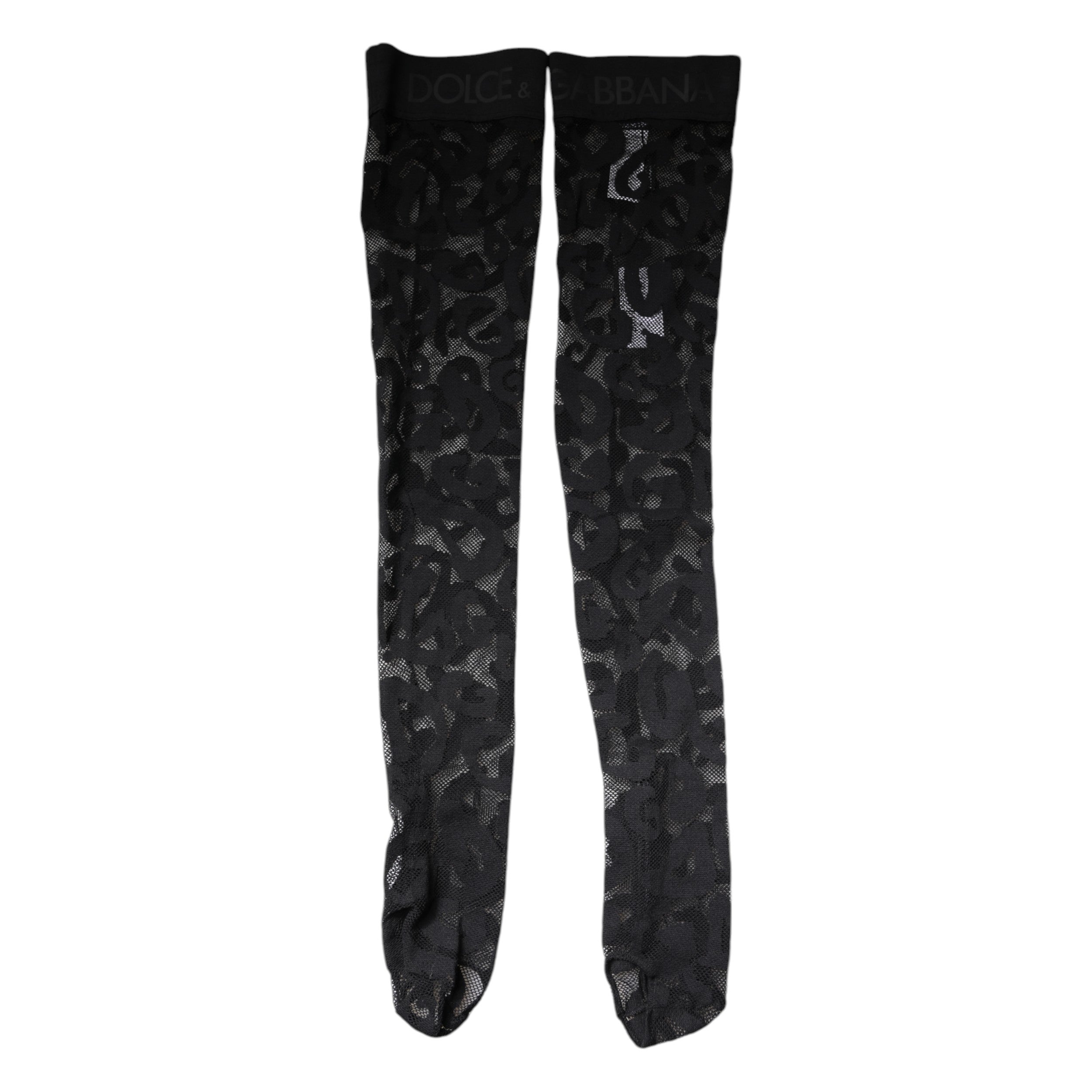 Chaussettes en coton stretch Dolce & Gabbana avec dentelle florale noire, élégantes et délicates.