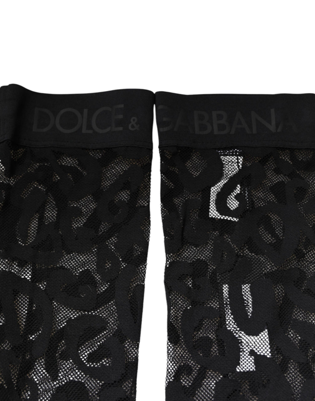 Chaussettes en coton stretch avec dentelle florale noire de Dolce & Gabbana, style élégant et féminin.