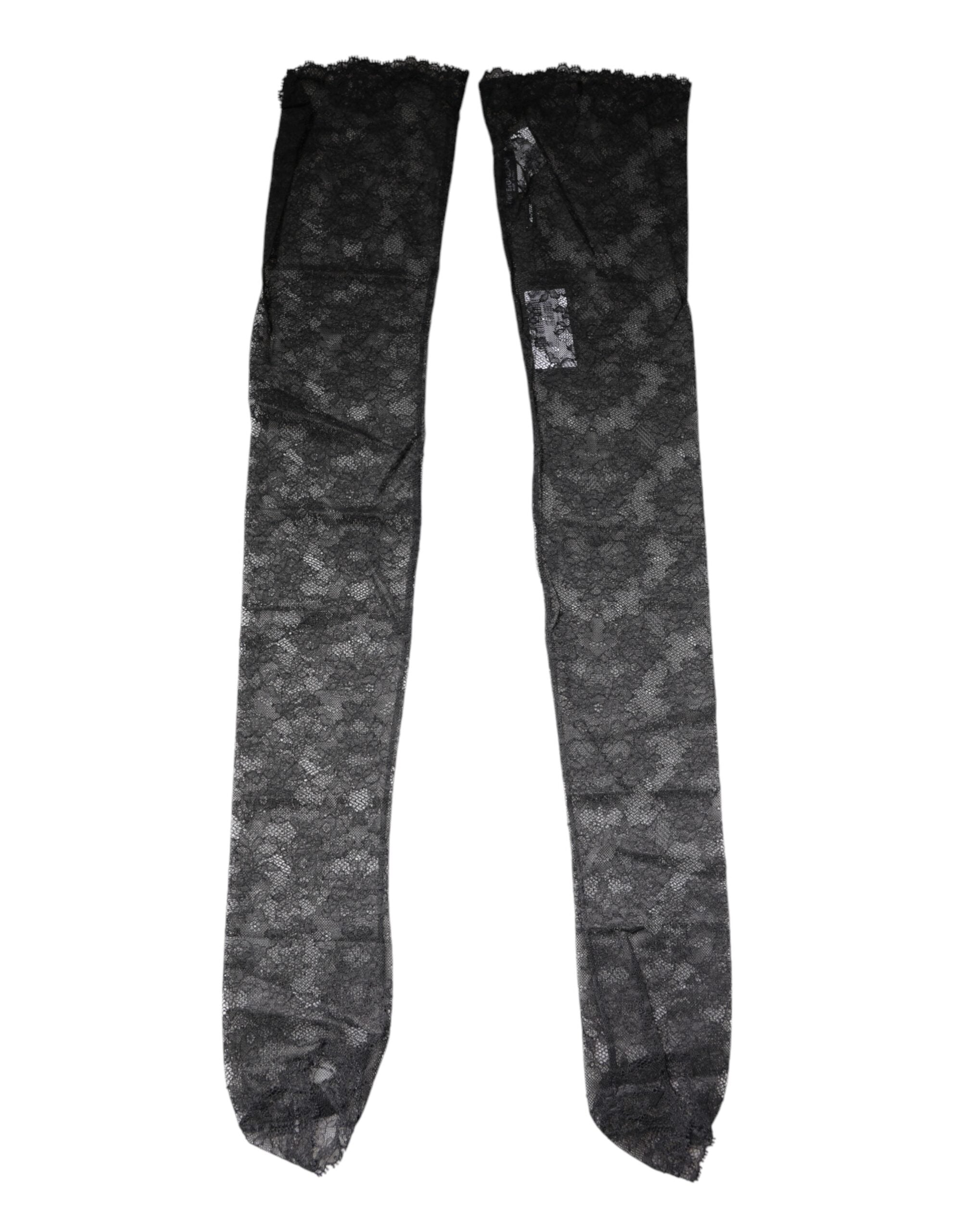 Chaussettes Dolce & Gabbana en dentelle florale noire, coton extensible, avec motif élégant et finition raffinée.