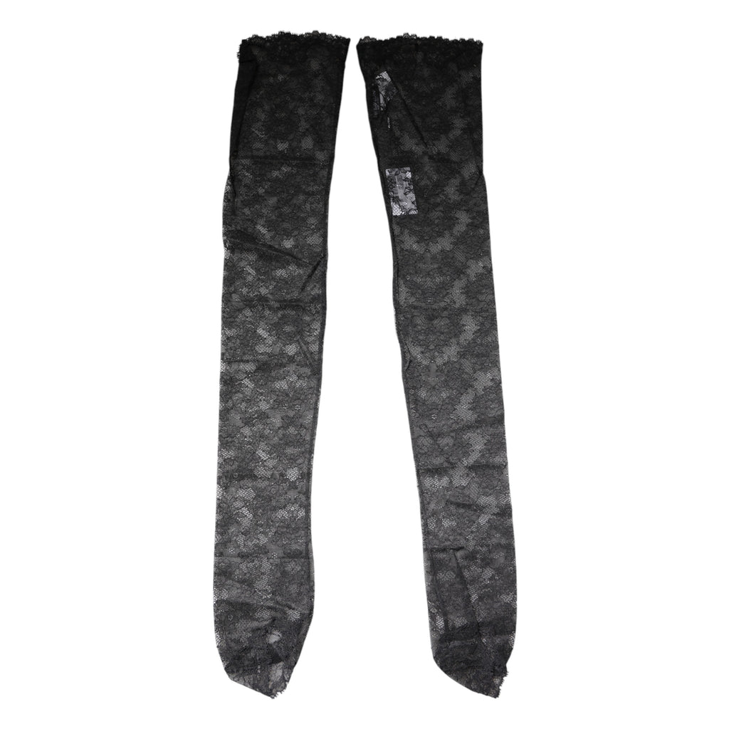 Chaussettes en coton stretch à motifs floraux en dentelle noire de Dolce & Gabbana, élégantes et sophistiquées.