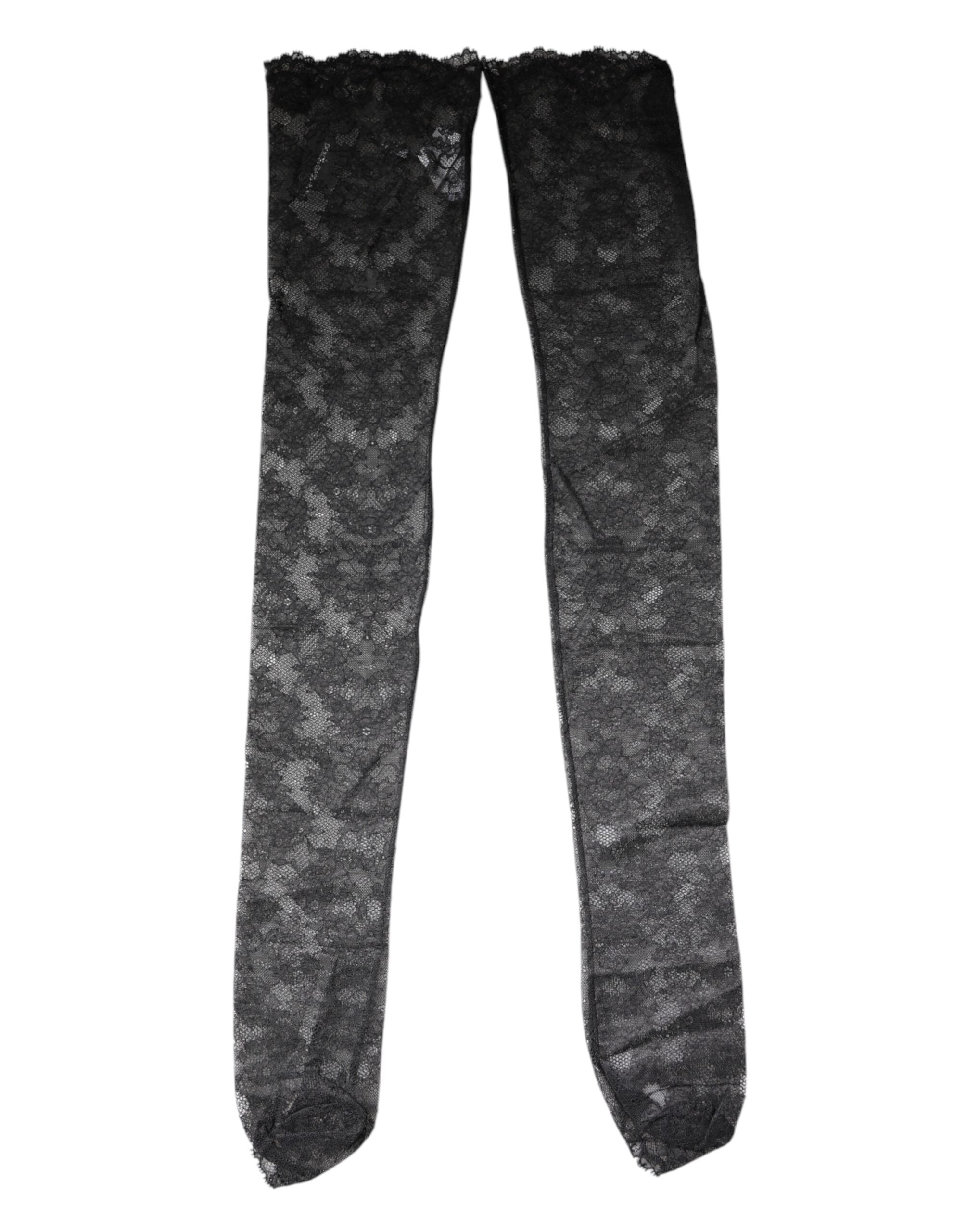 Chaussettes en coton stretch Dolce & Gabbana à motifs floraux en dentelle noire, élégantes et sophistiquées.