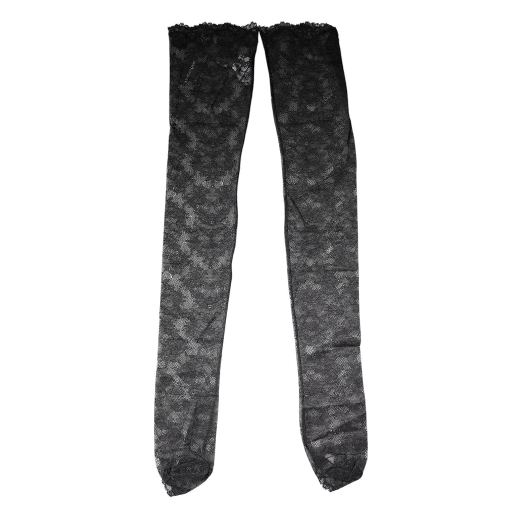 Chaussettes en coton extensible Dolce & Gabbana avec motif floral en dentelle noire, style élégant et féminin.