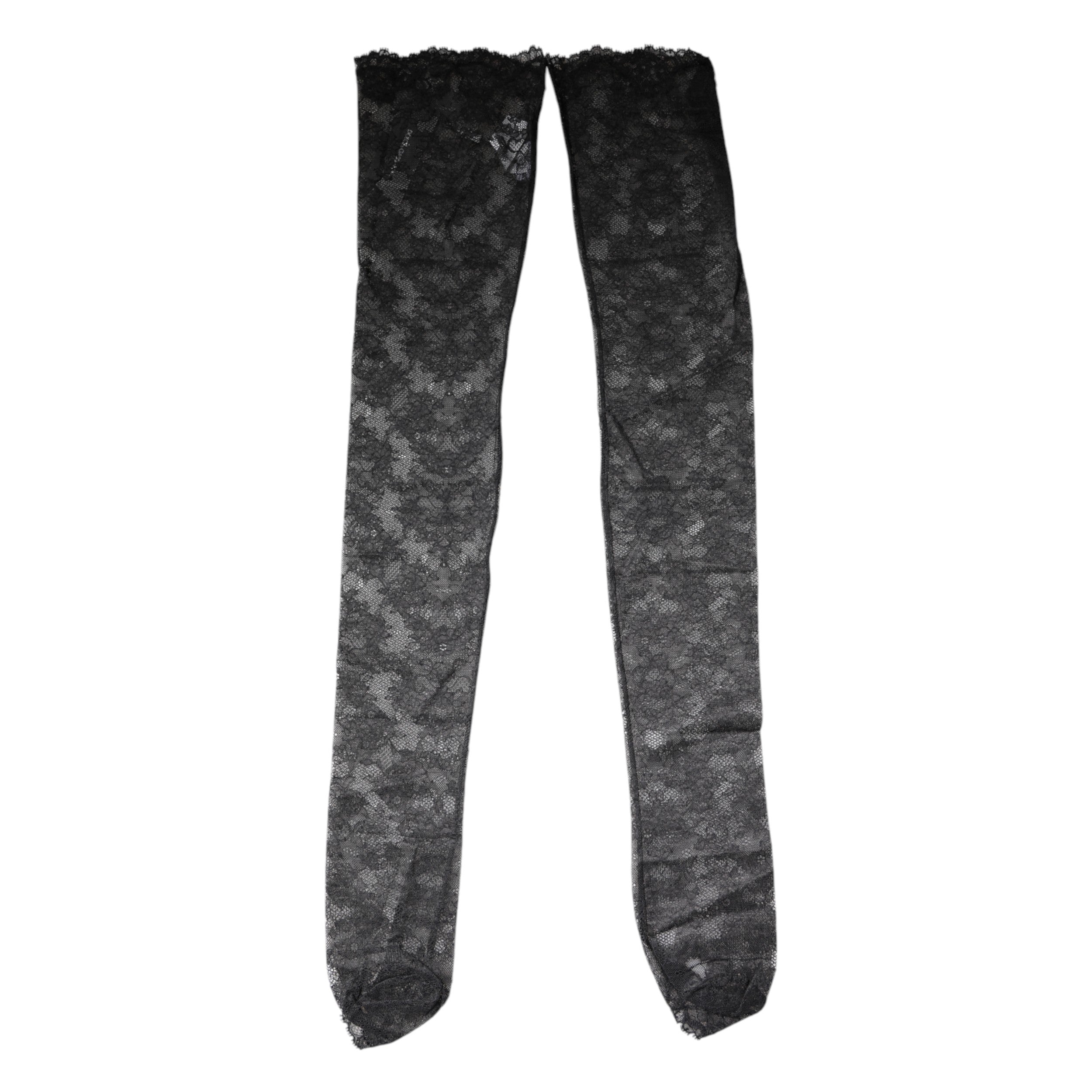Chaussettes en coton extensible Dolce & Gabbana avec motif floral en dentelle noire, style élégant et féminin.