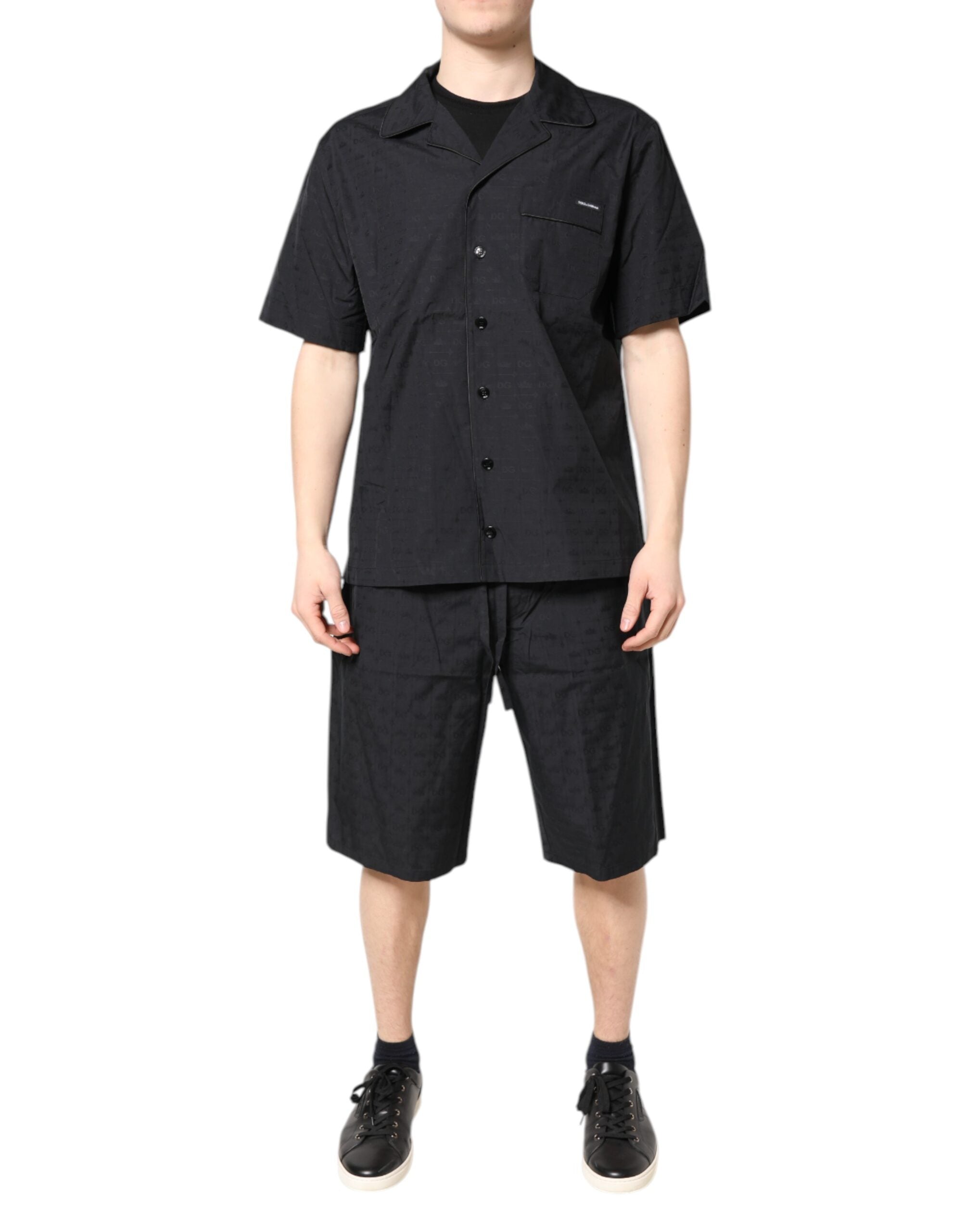 Pyjama pour homme en coton noir de Dolce & Gabbana, ensemble de vêtements de nuit élégants et confortables.