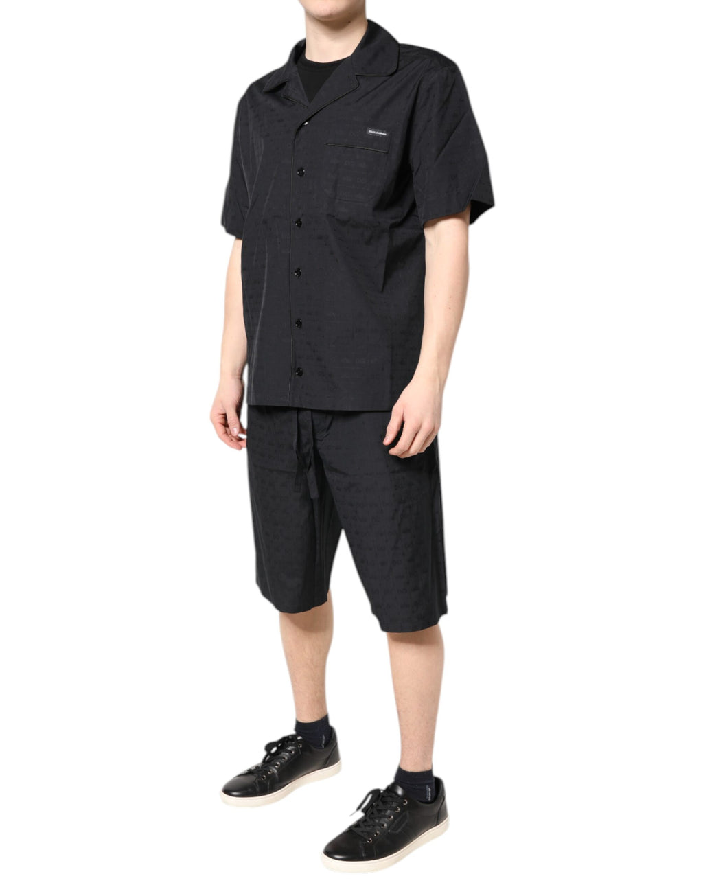 Pyjama homme Dolce & Gabbana en coton noir, ensemble de vêtements de nuit élégants et confortables pour homme.