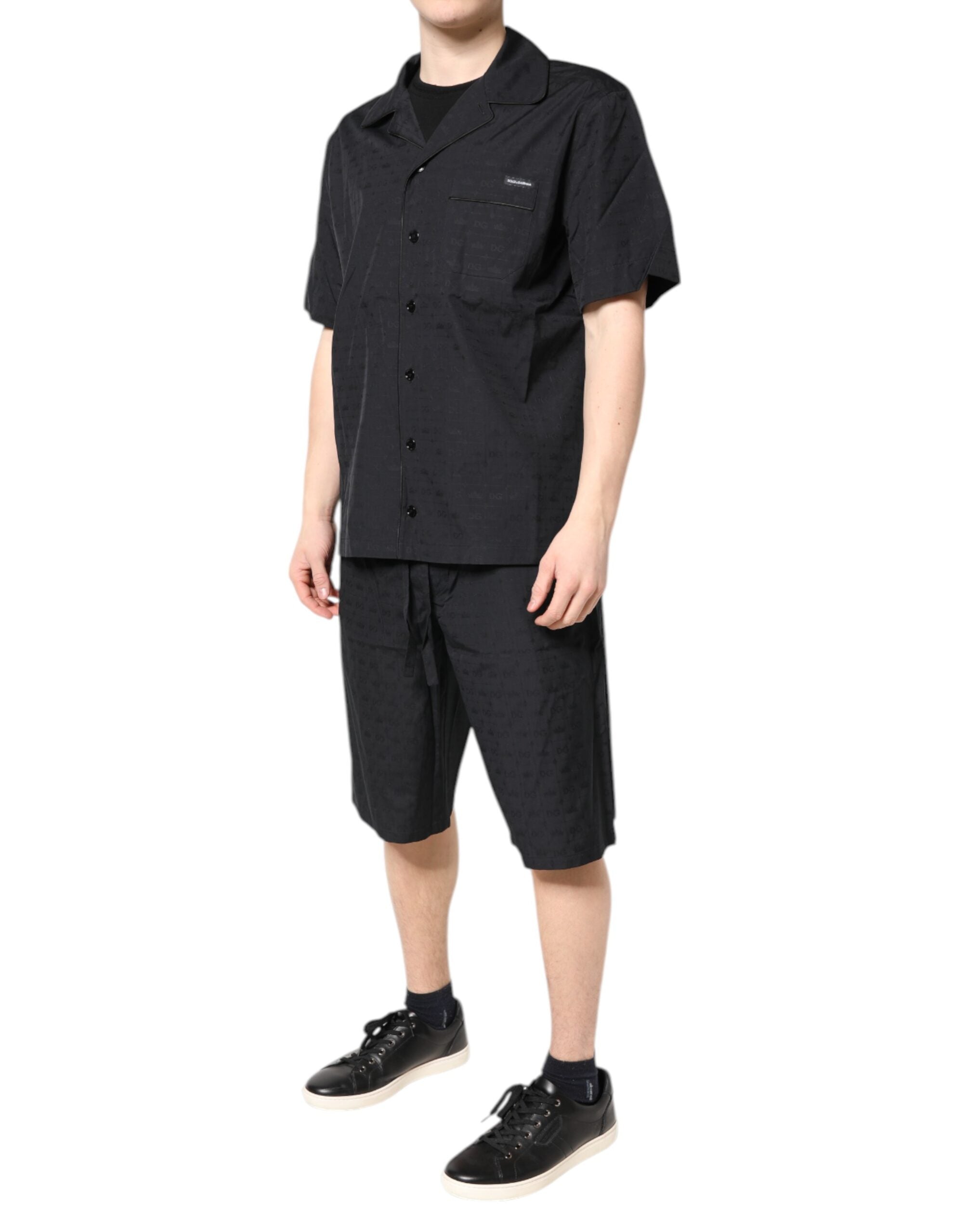 Pyjama homme Dolce & Gabbana en coton noir, ensemble de vêtements de nuit élégants et confortables pour homme.