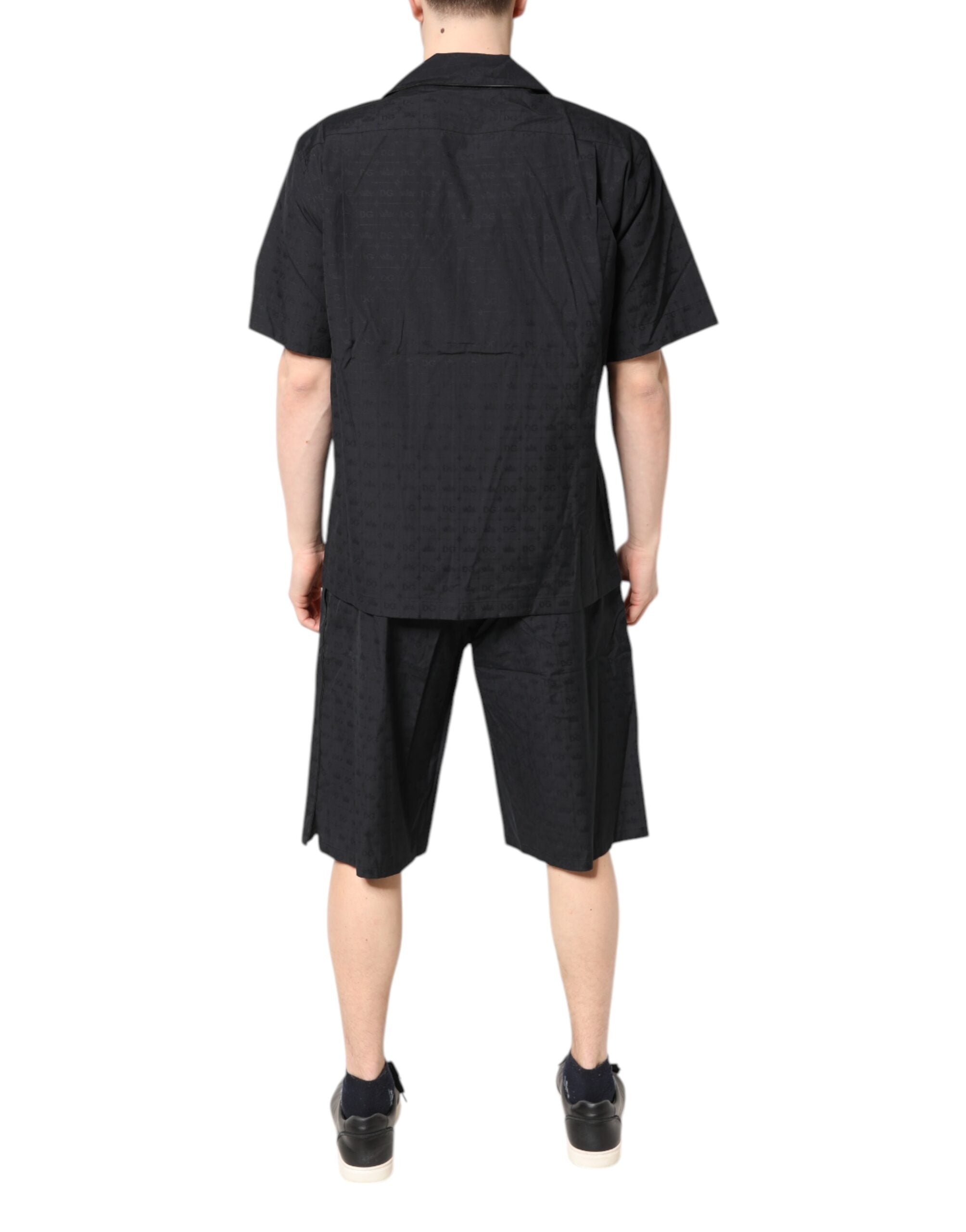 Pyjama pour homme en coton noir de Dolce & Gabbana, ensemble de vêtements de nuit élégants et confortables.