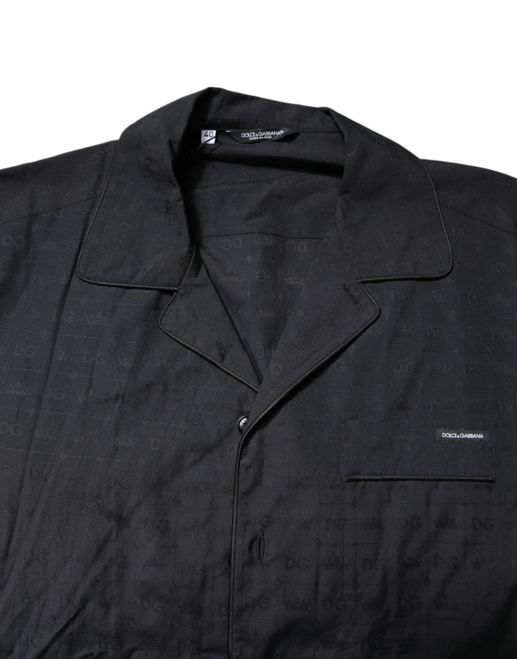 Pyjama homme en coton noir Dolce & Gabbana, ensemble de vêtements de nuit élégants avec détails confortables.